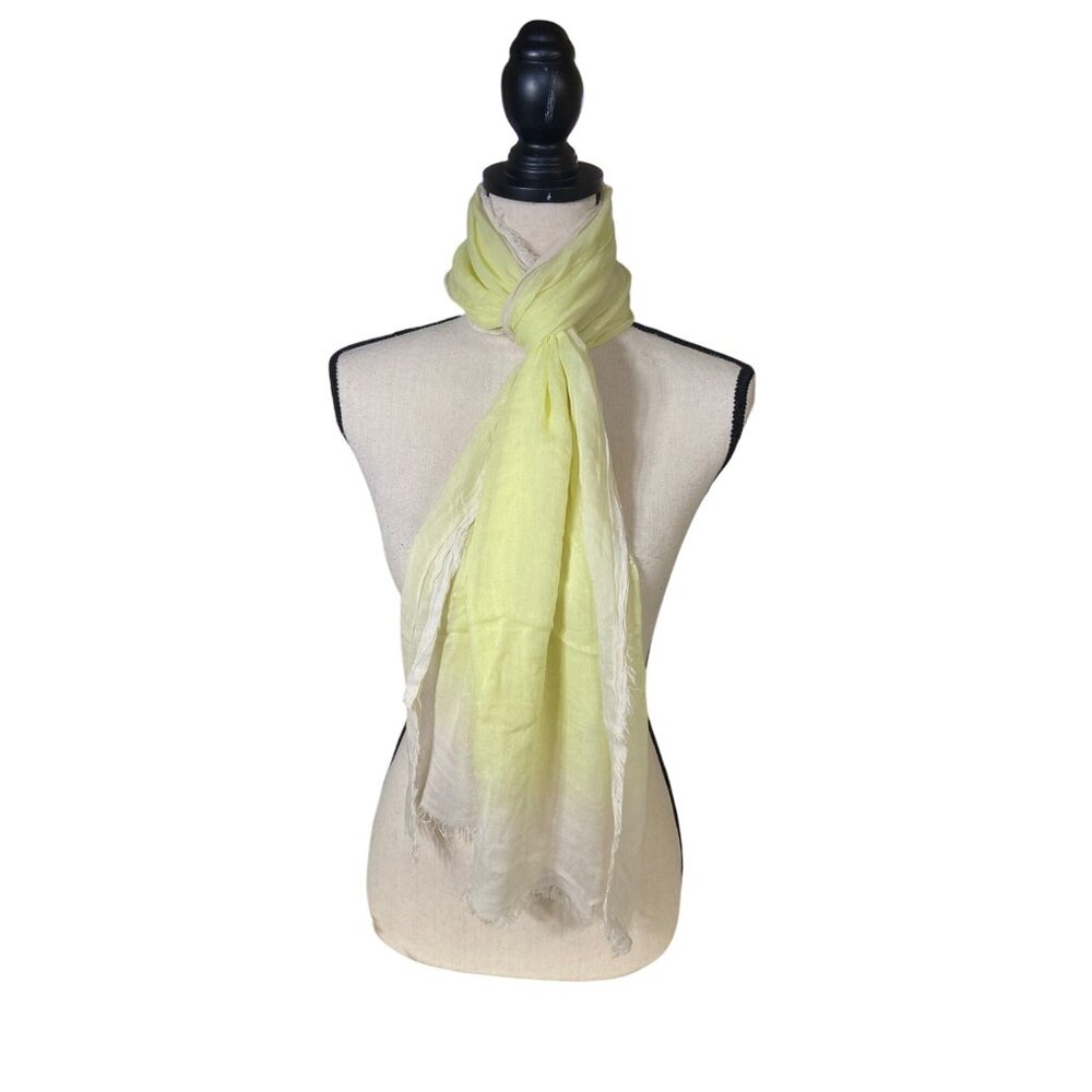 Vintage Womens Rectangel Scarf Lightweight Yellow White Ombre Fringed